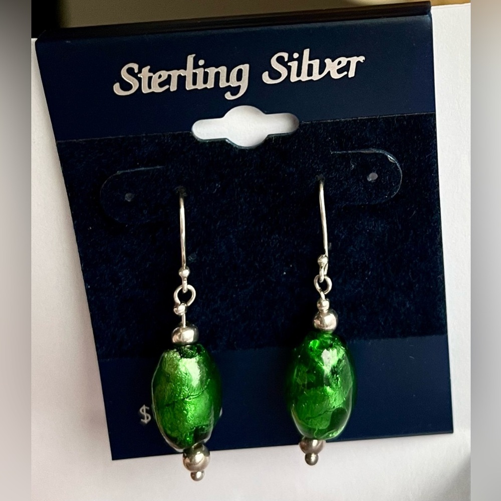 Earrings (EUC) 925 green glass foil - jewelry